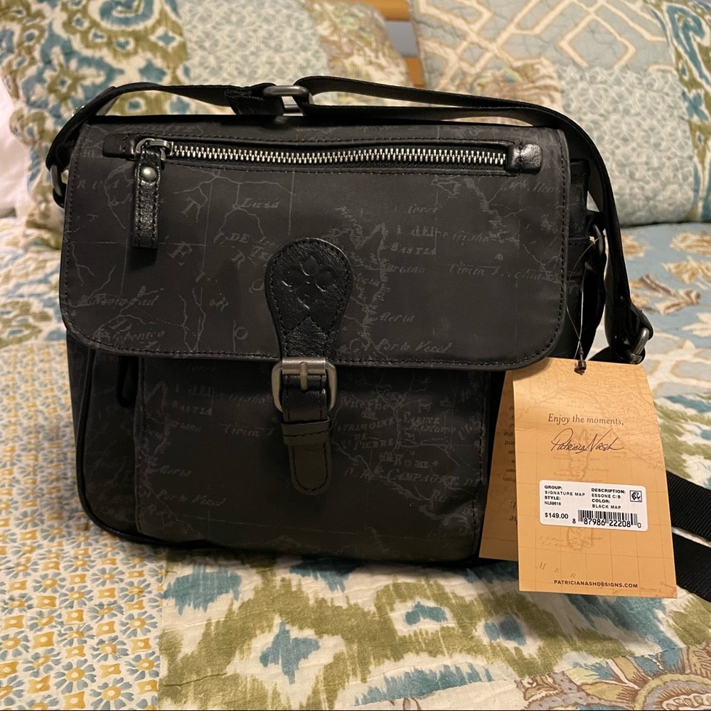 Patricia Nash Essone Black Crossbody Bag Signature Map NWT
